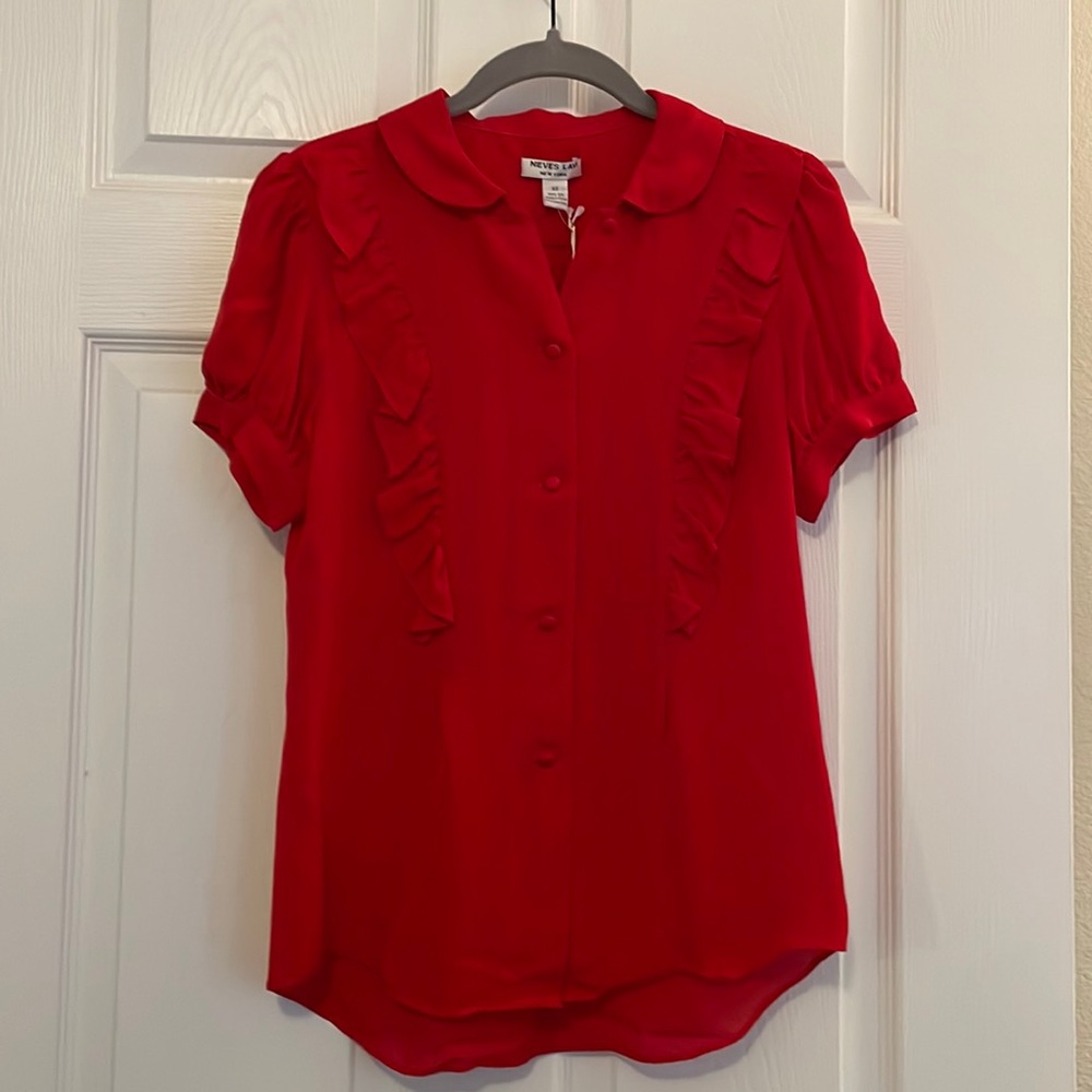 Nieves Lavi red silk blouse. Size XS NWT